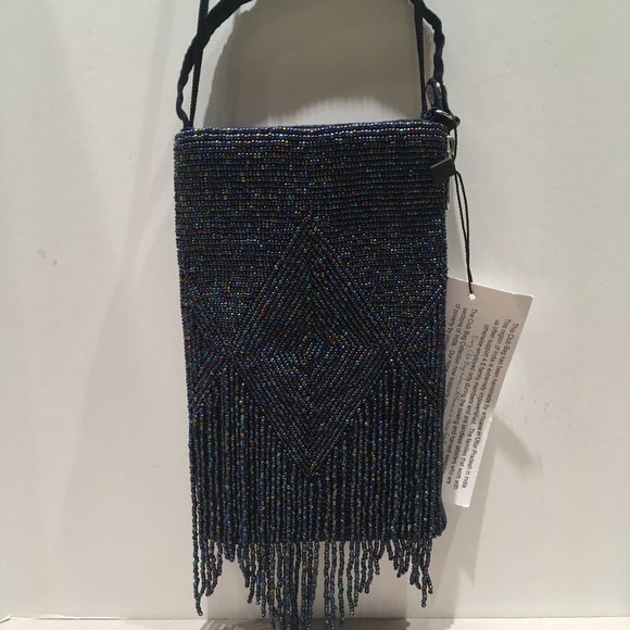 BLUE BEADED PHONE BAG - Picture 2 of 14